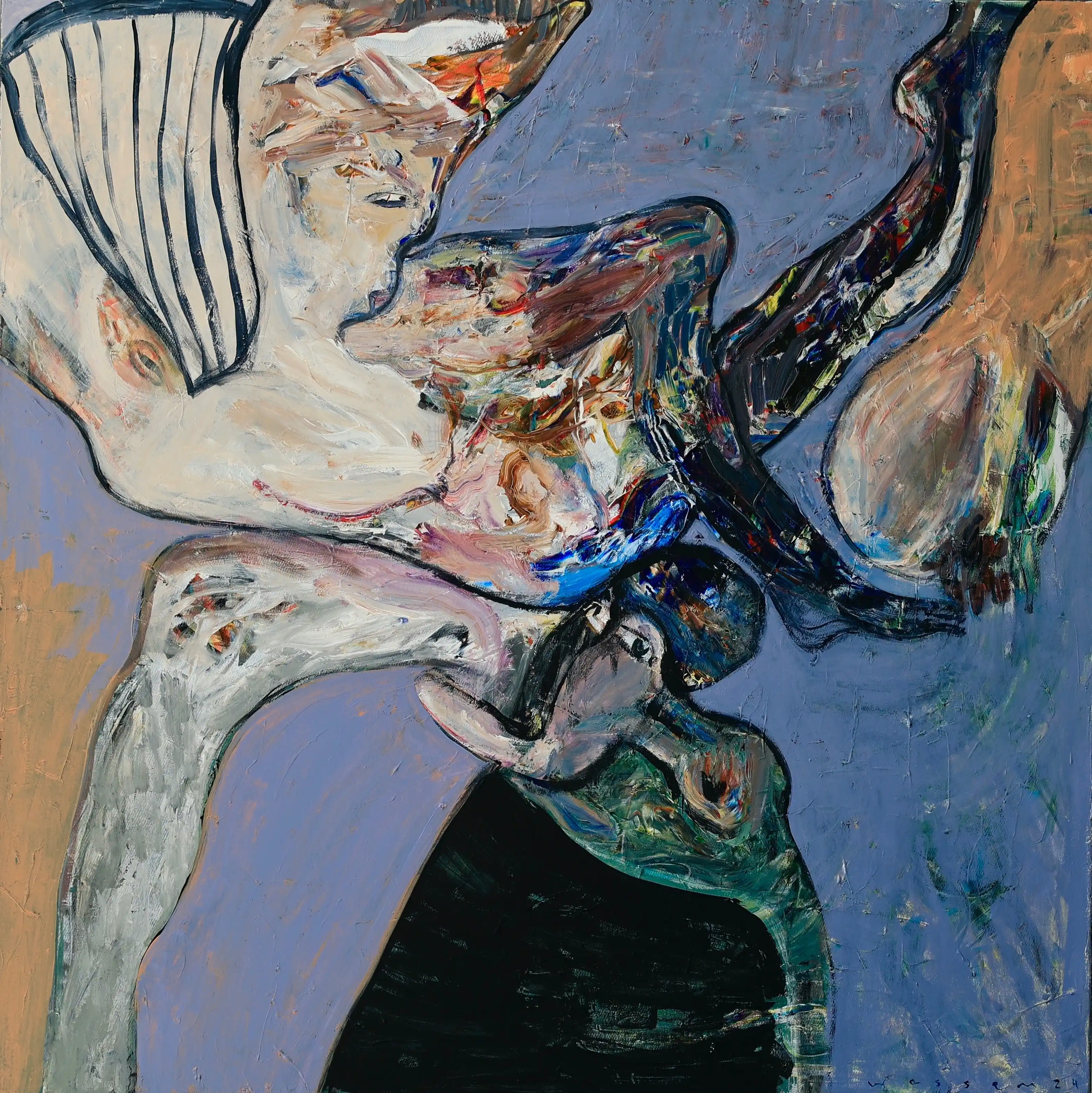 She Sat, and the Space Rose painting by Wassem Alahmad, acrylic on canvas, 2024